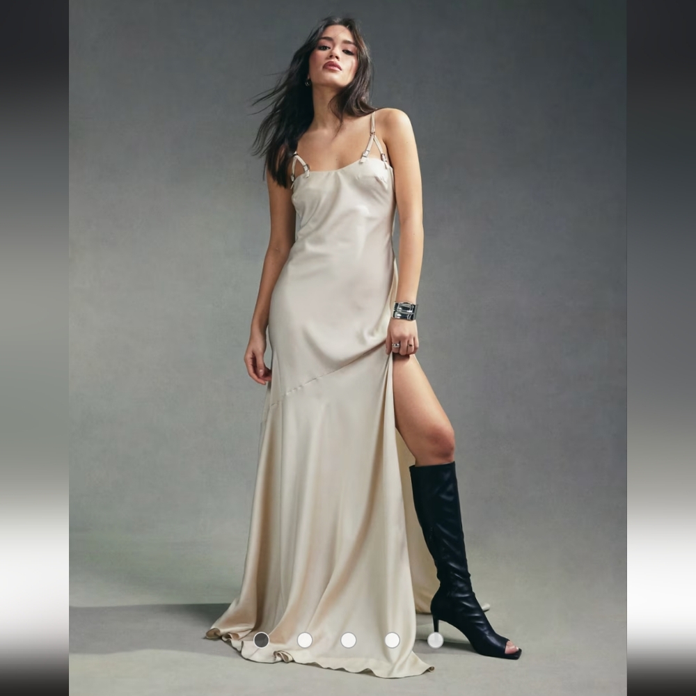 ASOS DESIGN Satin Buckle Strap Maxi Dress with Fuller Skirt